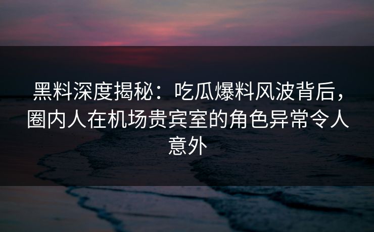 黑料深度揭秘:吃瓜爆料风波背后,圈内人在机场贵宾室的角色异常令人意外 黑料深度揭秘:吃瓜爆料风波背后,圈内人在机场贵宾室的角色异常令人意外