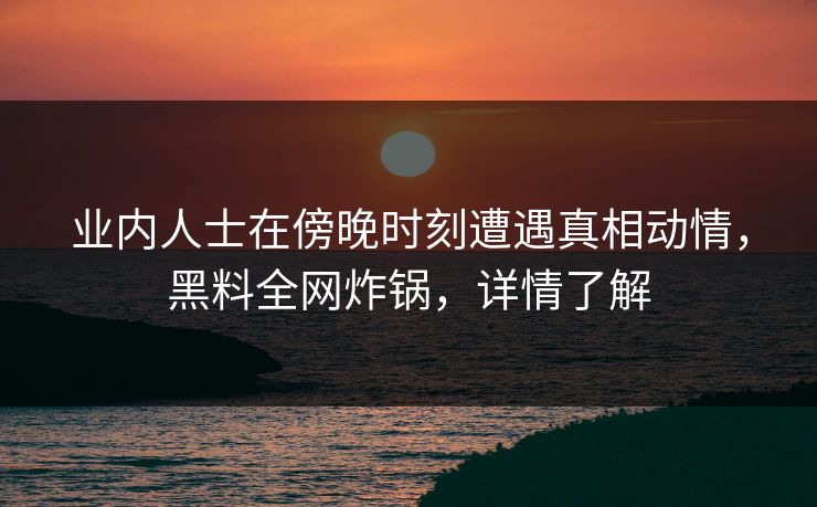 业内人士在傍晚时刻遭遇真相动情，黑料全网炸锅，详情了解
