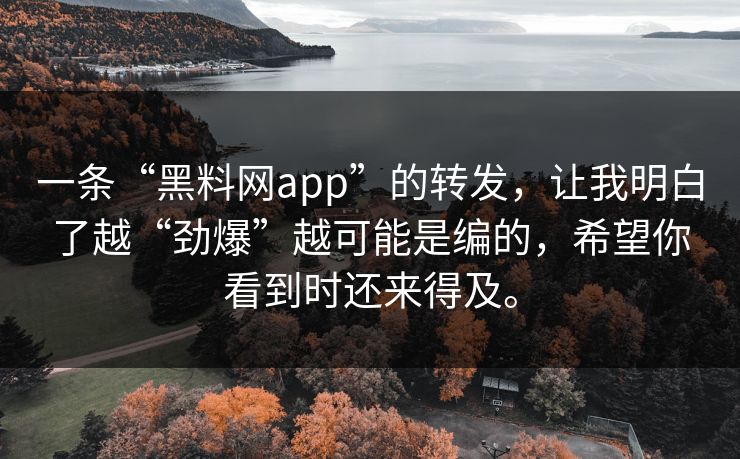 一条“黑料网app”的转发，让我明白了越“劲爆”越可能是编的，希望你看到时还来得及。
