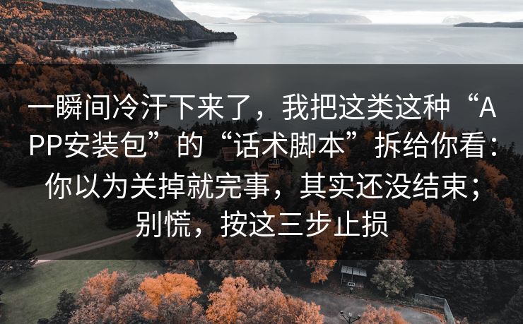 一瞬间冷汗下来了，我把这类这种“APP安装包”的“话术脚本”拆给你看：你以为关掉就完事，其实还没结束；别慌，按这三步止损